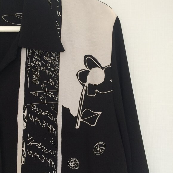 TanJay Petites Womens Blouse Tank Top One Piece Sz 12 Black Floral Long Sleeve - Picture 5 of 10